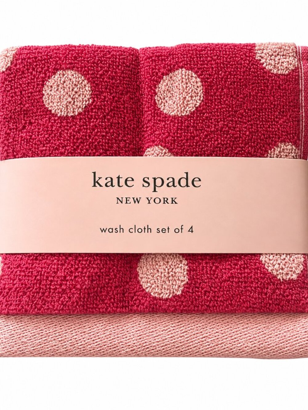 Kate Spade Pink Polka Dot Washcloths Facecloths Set of 4 Cotton Bathroom Dorm